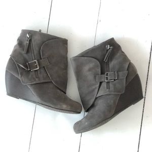 Gray Suede Wedge Blowfish Booties Size 9